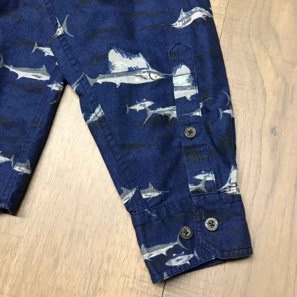 Woolrich Shirt Mens Size XL Blue Swordfish‎ Marlin Saltwater Fishing Button Up - Picture 6 of 11